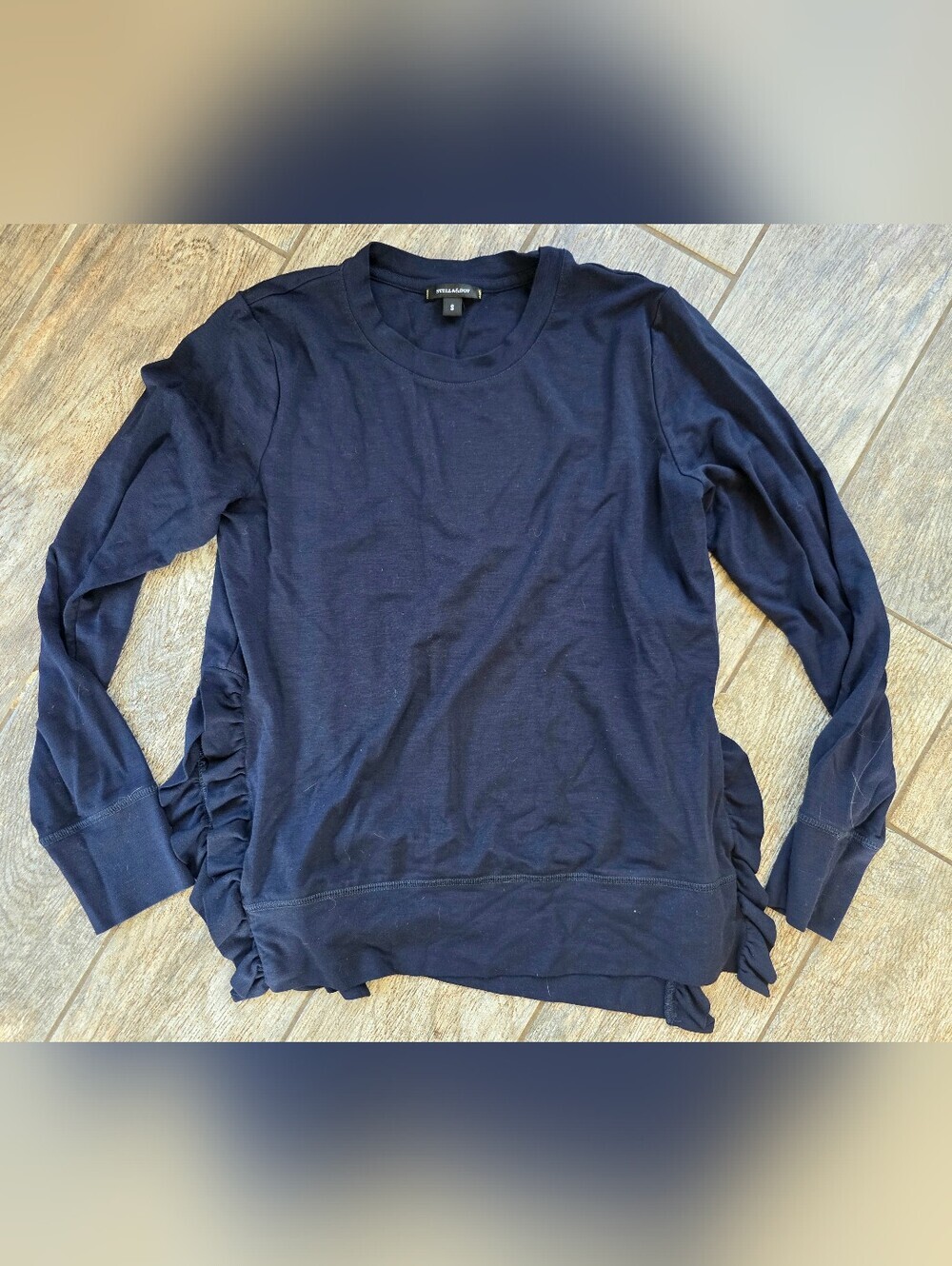 StellaDot Navy Long Sleeve Side Ruffle Hem Top Small Athletic Lounge